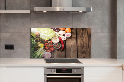 Painel de vidro Azeite pimenta cebola alho