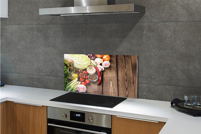 Painel de vidro Azeite pimenta cebola alho