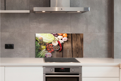 Painel de vidro Azeite pimenta cebola alho