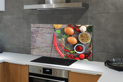 Painel de vidro Folhas de berinjela e pimenta