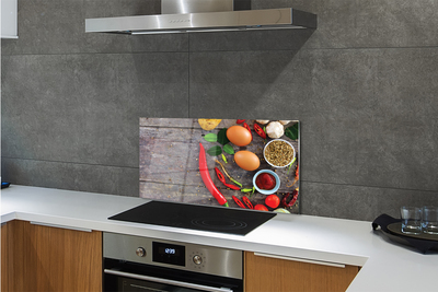 Painel de vidro Folhas de berinjela e pimenta