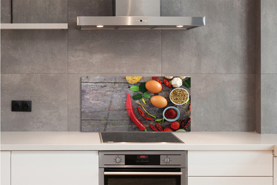 Painel de vidro Folhas de berinjela e pimenta