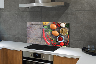 Painel de vidro Folhas de berinjela e pimenta