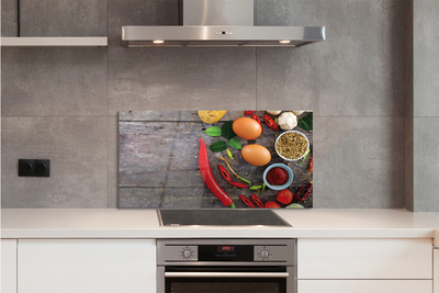 Painel de vidro Folhas de berinjela e pimenta