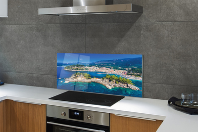 Painel de vidro Panorama da cidade e mar da Grécia