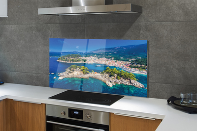 Painel de vidro Panorama da cidade e mar da Grécia