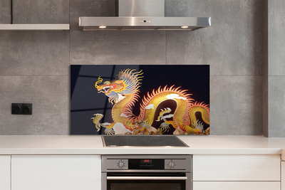 Painel de vidro Dragão Japonês Dourado