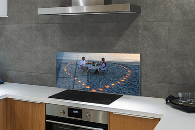 Painel de vidro Coração de velas casal mar