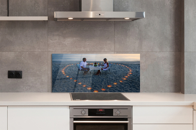 Painel de vidro Coração de velas casal mar