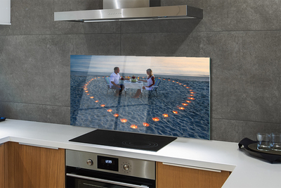 Painel de vidro Coração de velas casal mar