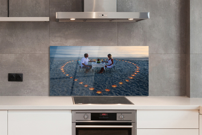 Painel de vidro Coração de velas casal mar