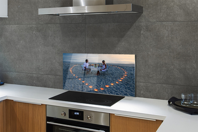 Painel de vidro Coração de velas casal mar