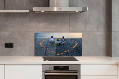 Painel de vidro Coração de velas casal mar