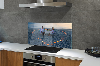 Painel de vidro Coração de velas casal mar