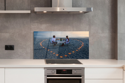 Painel de vidro Coração de velas casal mar