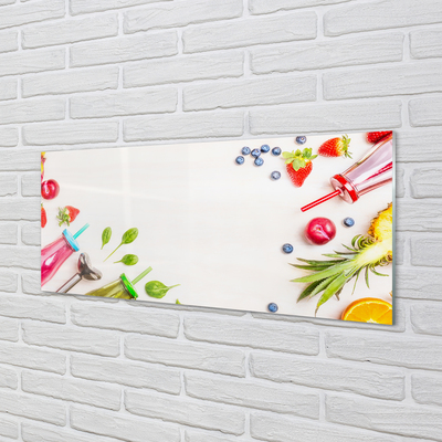 Painel de vidro Smoothies garrafas canudos espinafre
