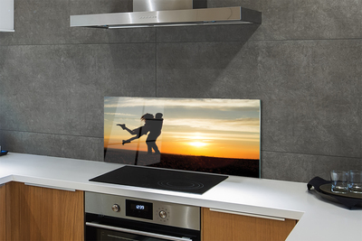 Painel de vidro Pessoas pôr do sol nuvens