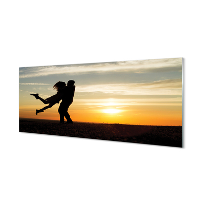 Painel de vidro Pessoas pôr do sol nuvens