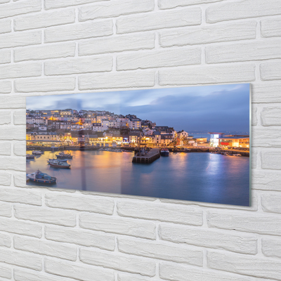 Painel de vidro Cidade à noite mar navio