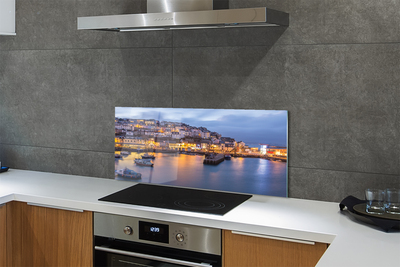 Painel de vidro Cidade à noite mar navio