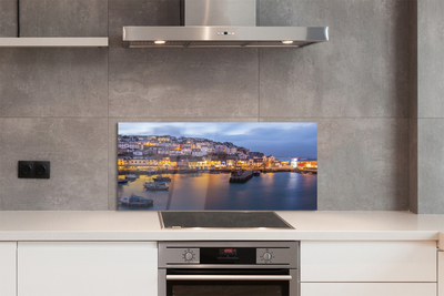 Painel de vidro Cidade à noite mar navio