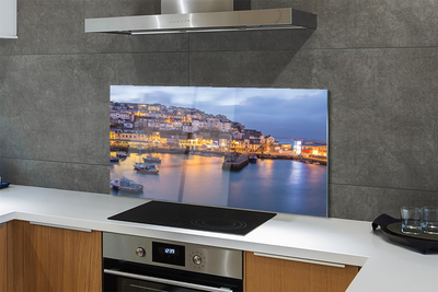 Painel de vidro Cidade à noite mar navio