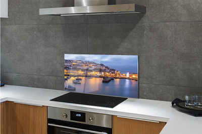 Painel de vidro Cidade à noite mar navio