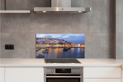 Painel de vidro Cidade à noite mar navio