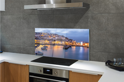 Painel de vidro Cidade à noite mar navio