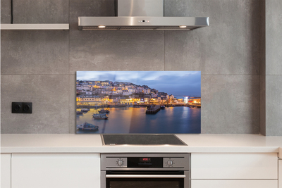 Painel de vidro Cidade à noite mar navio