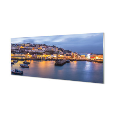 Painel de vidro Cidade à noite mar navio