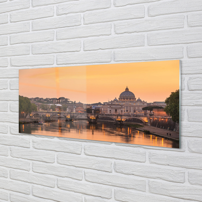 Painel de vidro Pôr do sol em Roma, pontes, rio, edifícios