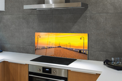 Painel de vidro Pôr do sol no mar do cais de Gdansk