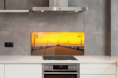 Painel de vidro Pôr do sol no mar do cais de Gdansk