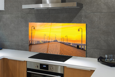 Painel de vidro Pôr do sol no mar do cais de Gdansk