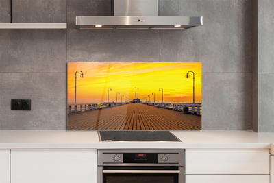 Painel de vidro Pôr do sol no mar do cais de Gdansk