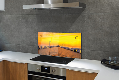 Painel de vidro Pôr do sol no mar do cais de Gdansk