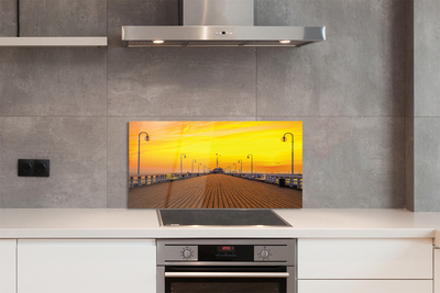 Painel de vidro Pôr do sol no mar do cais de Gdansk