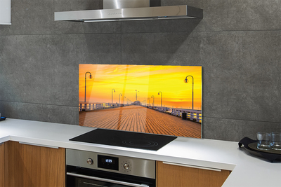 Painel de vidro Pôr do sol no mar do cais de Gdansk