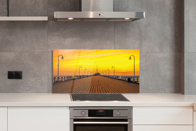 Painel de vidro Pôr do sol no mar do cais de Gdansk