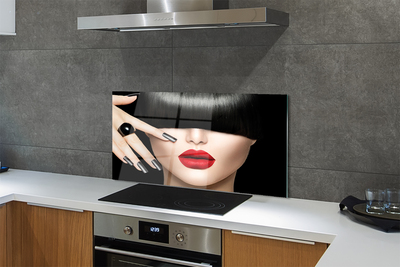 Painel de vidro Mulher bate os lábios vermelhos