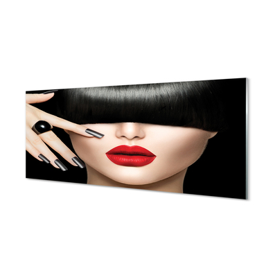 Painel de vidro Mulher bate os lábios vermelhos