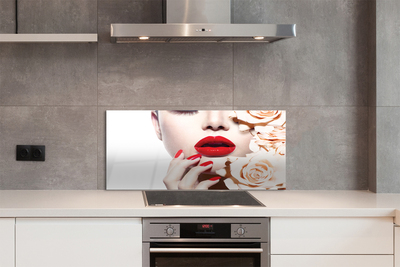 Painel de vidro Mulher rosas lábios vermelhos