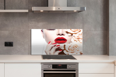 Painel de vidro Mulher rosas lábios vermelhos
