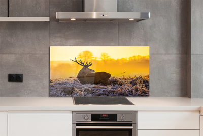 Painel de vidro Nascer do sol de inverno com veados