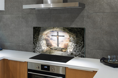 Painel de vidro Cruz da caverna luz Jesus