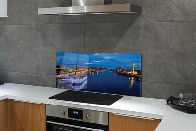 Painel de vidro Navio mar cidade céu noturno