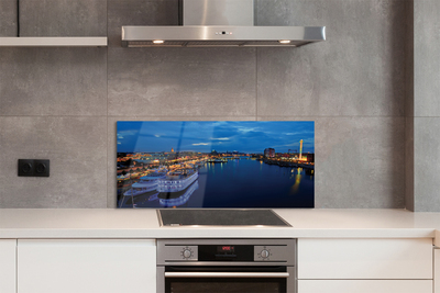 Painel de vidro Navio mar cidade céu noturno