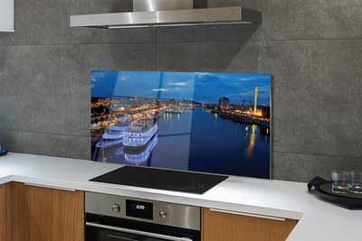 Painel de vidro Navio mar cidade céu noturno