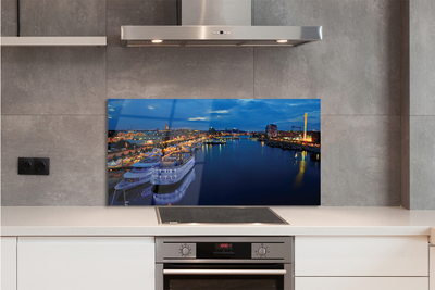 Painel de vidro Navio mar cidade céu noturno